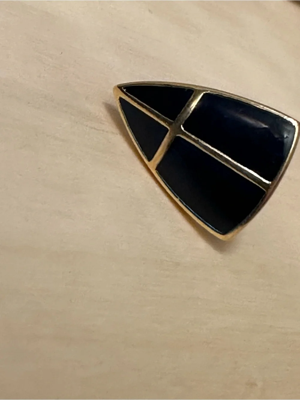 Vintage Crown Trifari Navy Enamel Gold Plated Geometric Pin